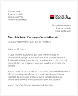 la lettre de cloture pour un compte societe generale